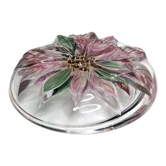 Japanese Savior Vivre Crystal Glass Poinsettia Flower Trinket Dish Ash Tray Vtg - Picture 3 of 5